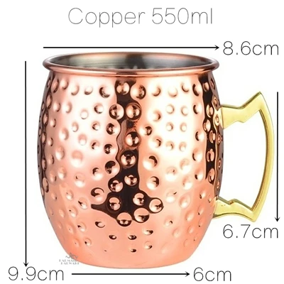 1pcs 550ml Moscow Mule Copper Mugs Metal Mug Cup Stainless Steel Beer Wine Coffee Cup Bar Tool