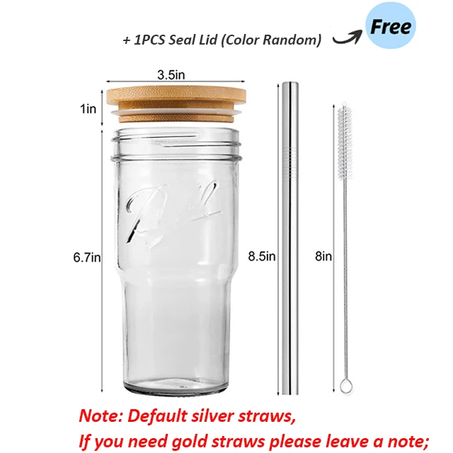 22/24OZ Glass Cup With Bamboo Lid And Straw Transparent Bubble Tea Cup Juice Glasses Beer Can Milk Cups Breakfast Mug Drinkware