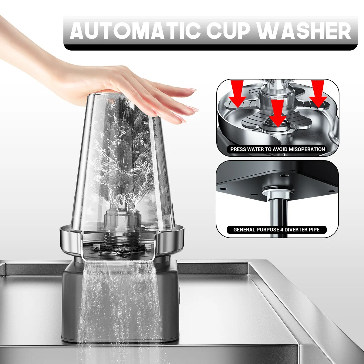 Smart Automatic Glass Cup Washer High Pressure Kitchen Sink Rinsed Bar Cleaner Baby Bottle for Tea Cup Beer Milk Cleaning Tool