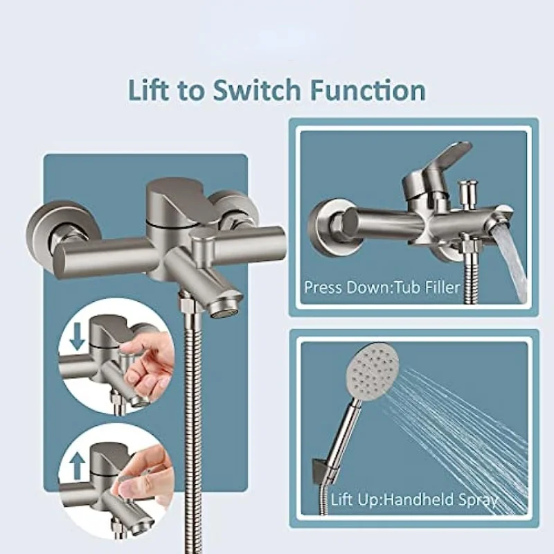 Shower Faucet Set with Tub Spout Pressure Balanced Bathtub Shower Faucet Set Shower Head Wall Mounted Rainfall Shower System