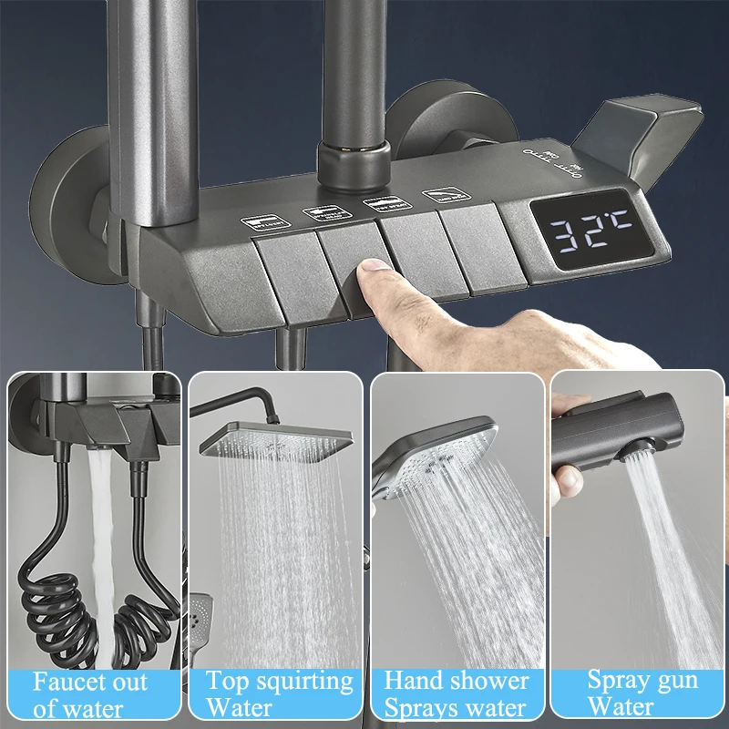 Digital Shower Faucet Set Intelligent Brass Bathroom Bathtub mixer Hot Cold Waterfall Tap Rainfall Shower System