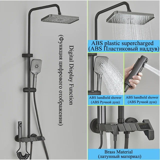 Digital Shower Faucet Set Intelligent Brass Bathroom Bathtub mixer Hot Cold Waterfall Tap Rainfall Shower System