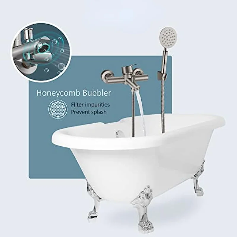 Bathroom Brushed Bathtub Faucet Wall Mount Filler with Handheld Rainfall Sprayer Shower Set Mixer Taps SUS304 Stainless Steel