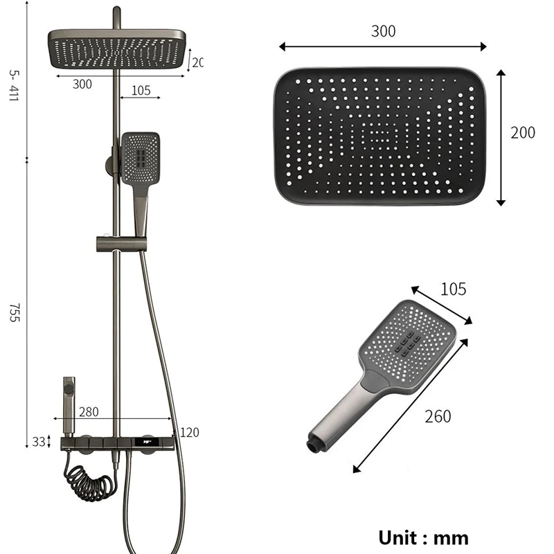 Digital LED Shower Sets Black Shower System Set Bathtub Shower System Rain Pressurized Hot Cold Shower Faucet Household Shower