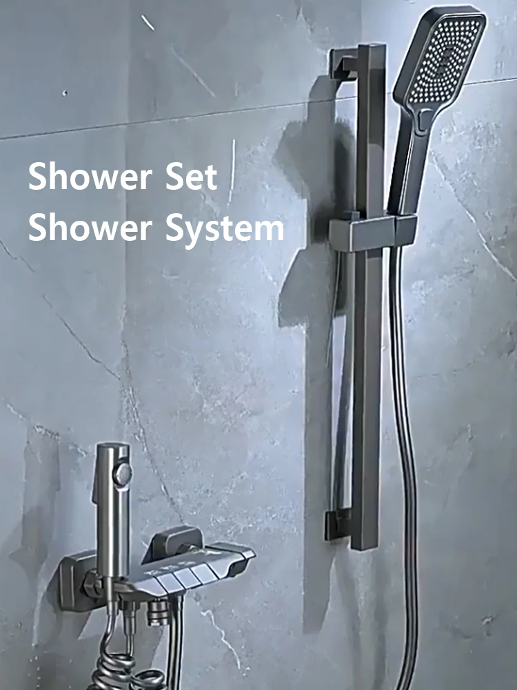 Modern Shower System Full Set 2 Way Piano Keys Bathroom Wall Mounted Brass Bathtub Digital Display Shower Faucet