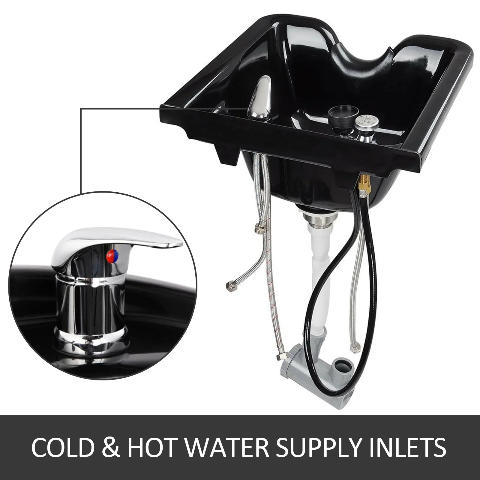 Shampoo Bowl Sink Black ABS Plastic Salon and Spa Hair Sink Beauty Salon Equipment Hair Washing Basin for Home Bathroom