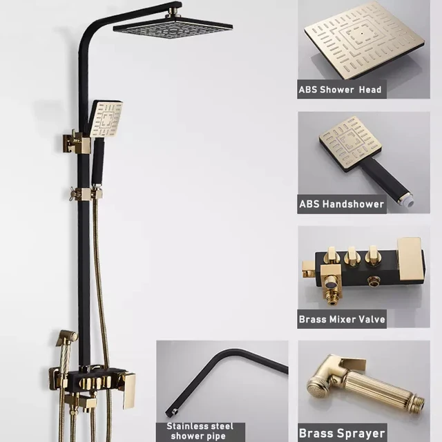 Thermostatic Shower Faucet Bathroom Rainfall Shower Set Wall Mounted Digital Display 4-ways Spout Mixer Tap