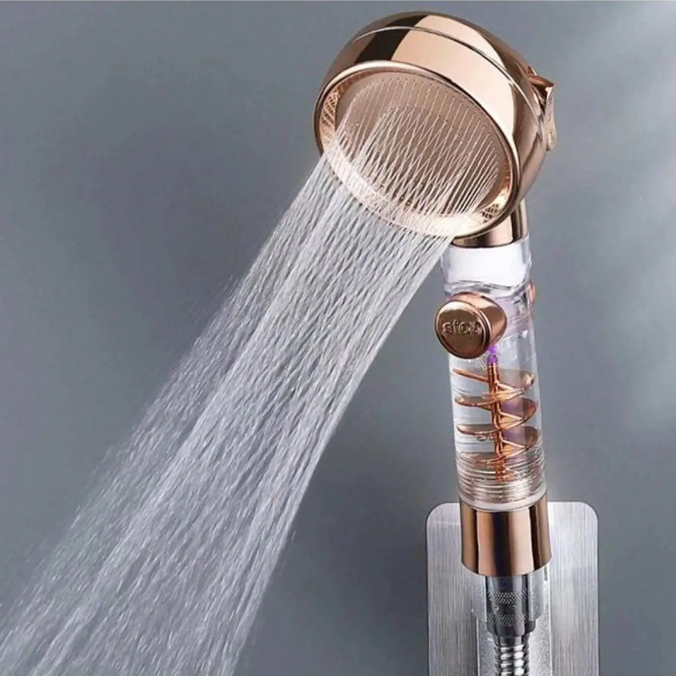 1PC- Turbocharged Shower Head New 3 Mode High Pressure Adjustable Filter Rain Turbine One Button Stop Water Saving