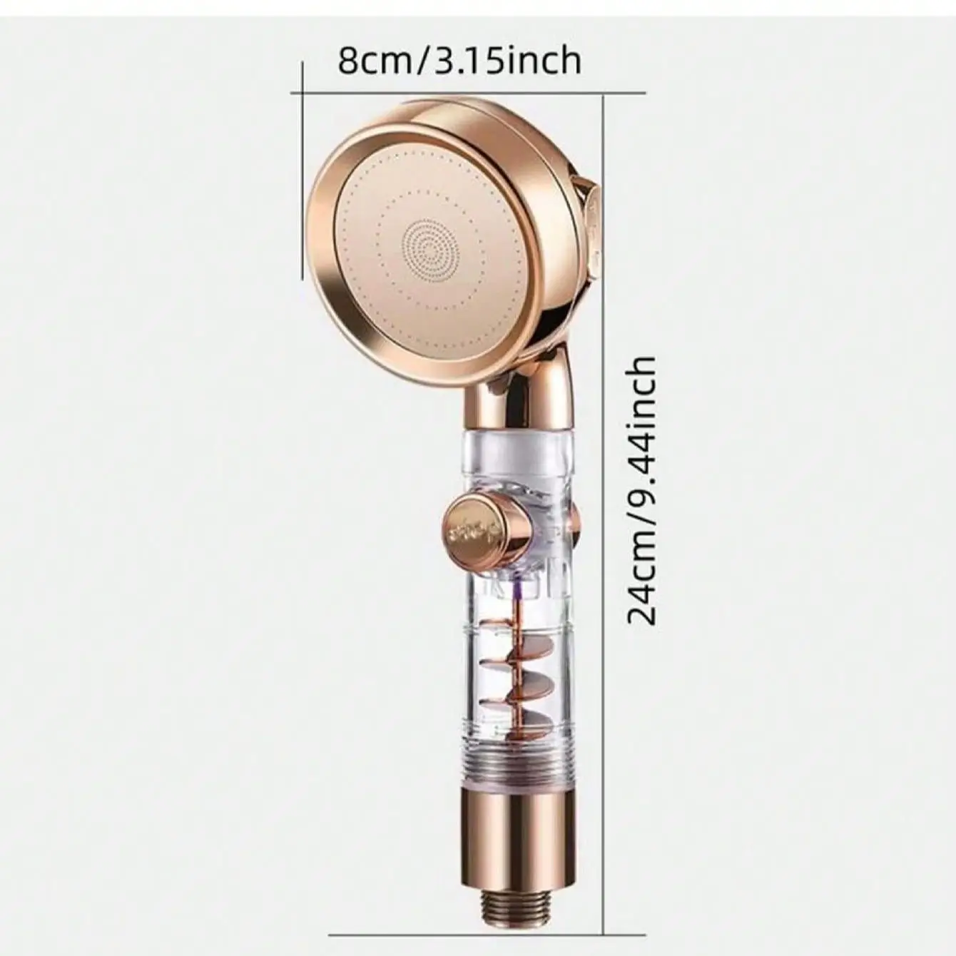 1PC- Turbocharged Shower Head New 3 Mode High Pressure Adjustable Filter Rain Turbine One Button Stop Water Saving
