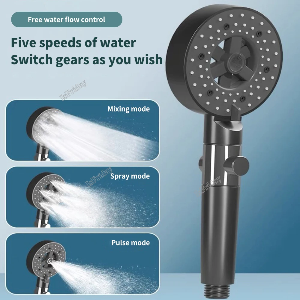 High Pressure 5 Modes Adjustable Showerheads with Hose Water Saving One-Key Stop Spray Nozzle Bathroom Accessories