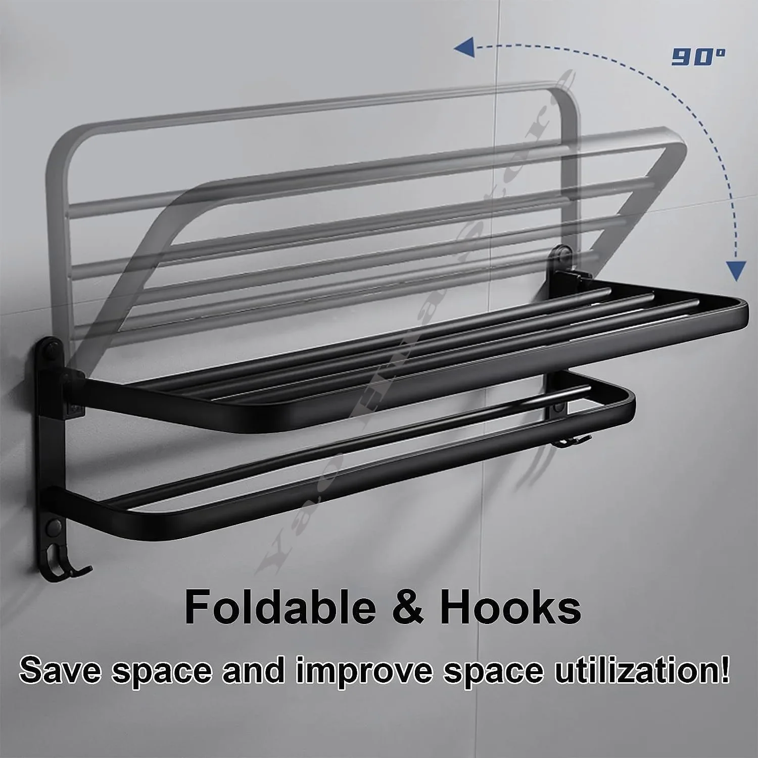 Black Double-layer Towel Rack 40/50/60CM Bathroom Non Drilling Aluminum Shelf 90 ° Foldable Shower Rack Bathroom Accessories