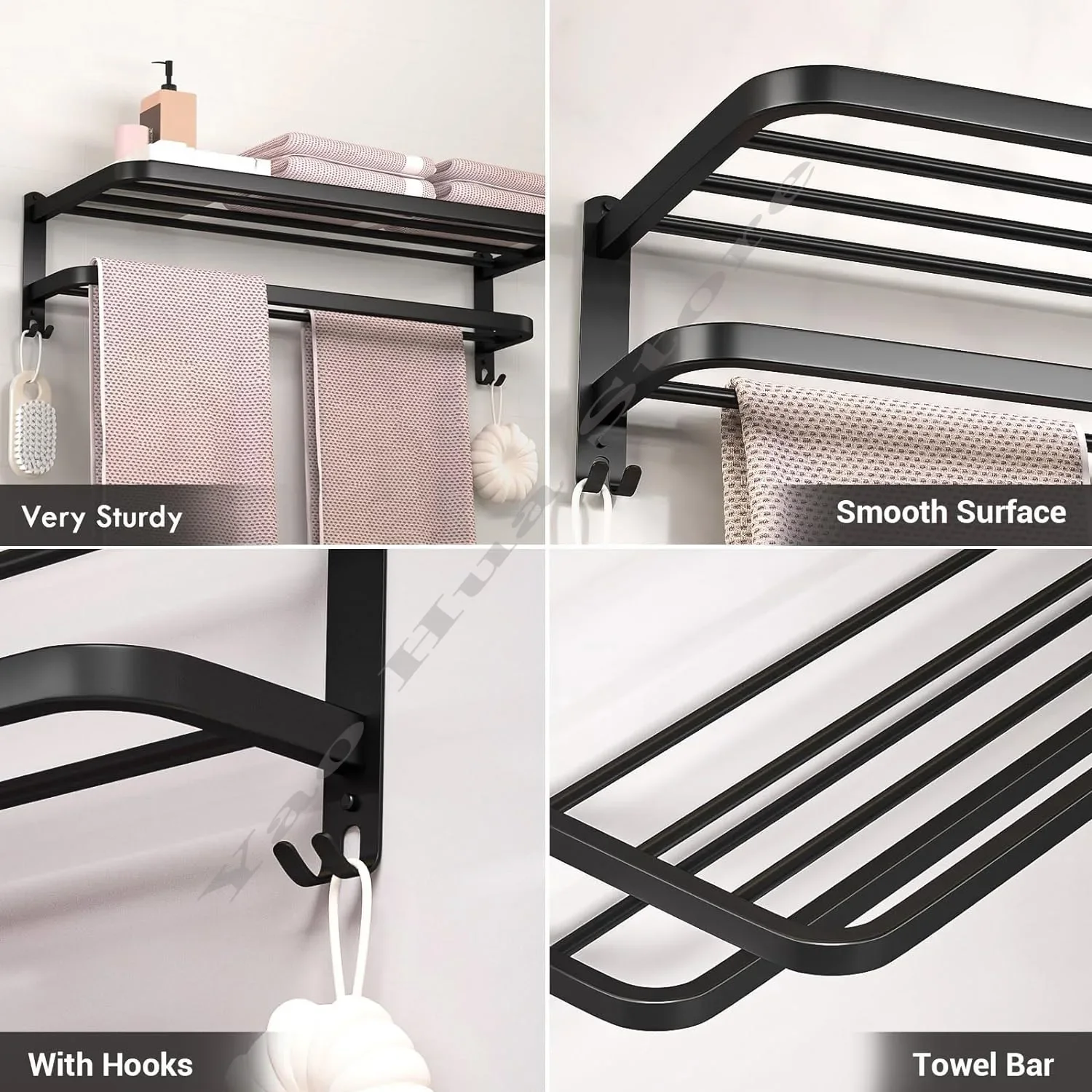 Black Double-layer Towel Rack 40/50/60CM Bathroom Non Drilling Aluminum Shelf 90 ° Foldable Shower Rack Bathroom Accessories