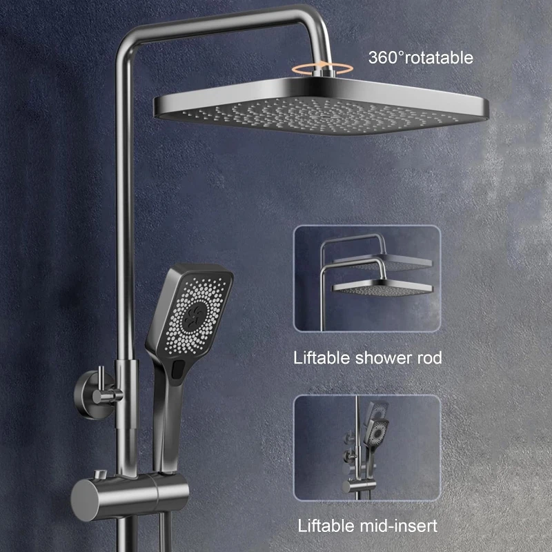Digital LED Shower Sets Full Set Black Gray Bathtub Shower System Hot Cold Shower Faucet Rain Pressurized Bathroom Shower Sets