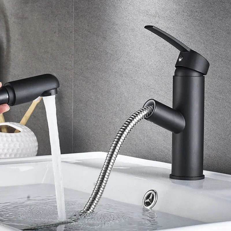 The New Pull-out Faucet Is Suitable for Kitchen and Bathroom Stainless Steel Chrome Cold and Hot Faucets for Easy Installation