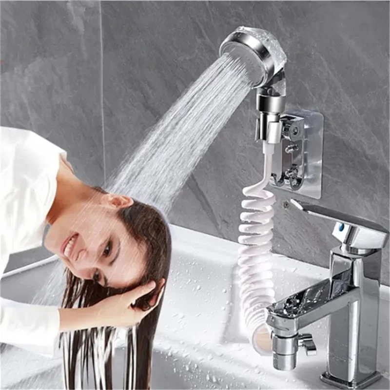 4 Pcs/set Washbasin Faucet External Shower Head Set Pressurized Filter Head Extension Shower Set Handheld Faucet For Bathroom