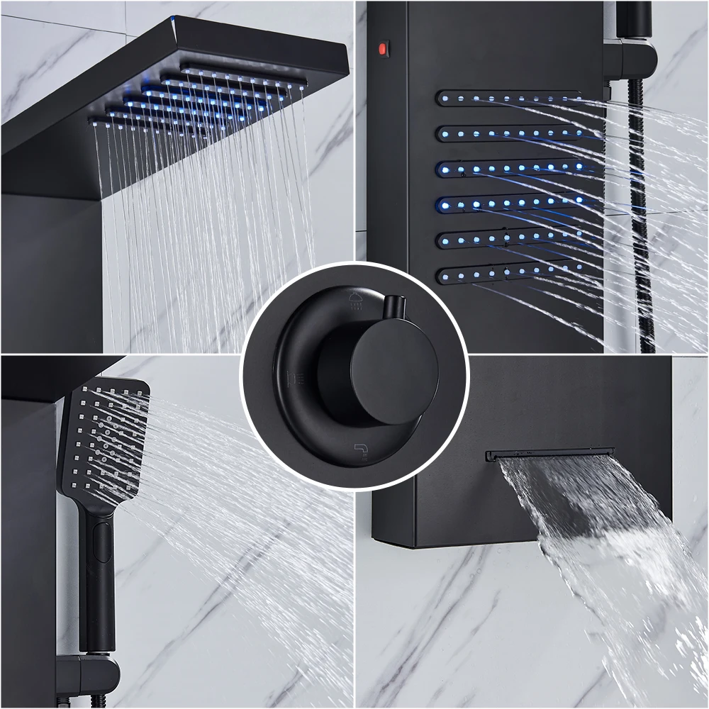 LED Shower Panel Tower System Rain Waterfall Shower Column Hydroelectricity Massage Body Spa Bath Shower Faucet
