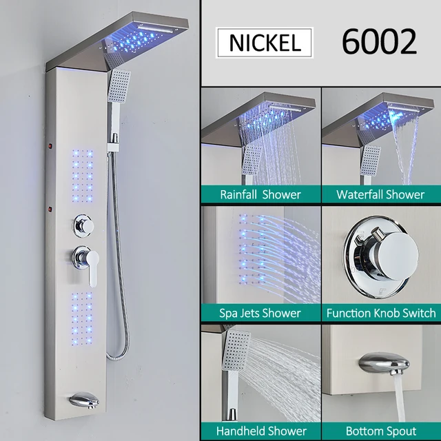 LED Shower Panel Tower System Rain Waterfall Shower Column Hydroelectricity Massage Body Spa Bath Shower Faucet