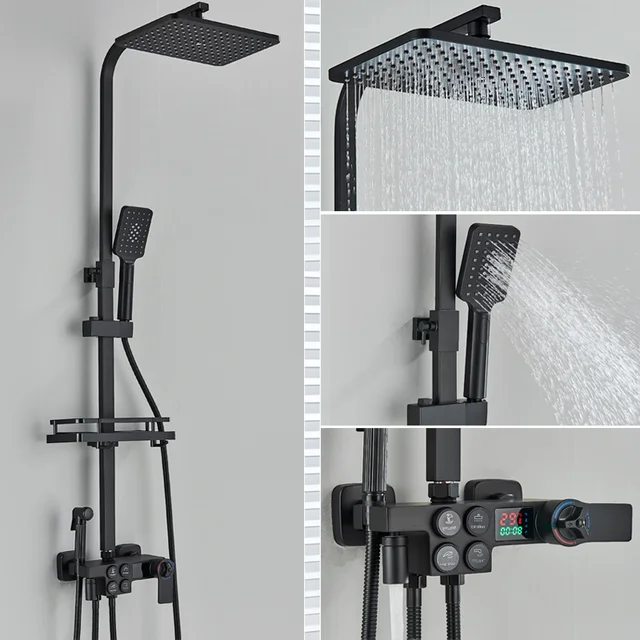 Thermostatic Digital Display Shower Faucet Set 4-way Shower Mixer Bidet Tap For Bathroom Bathtub Faucets System