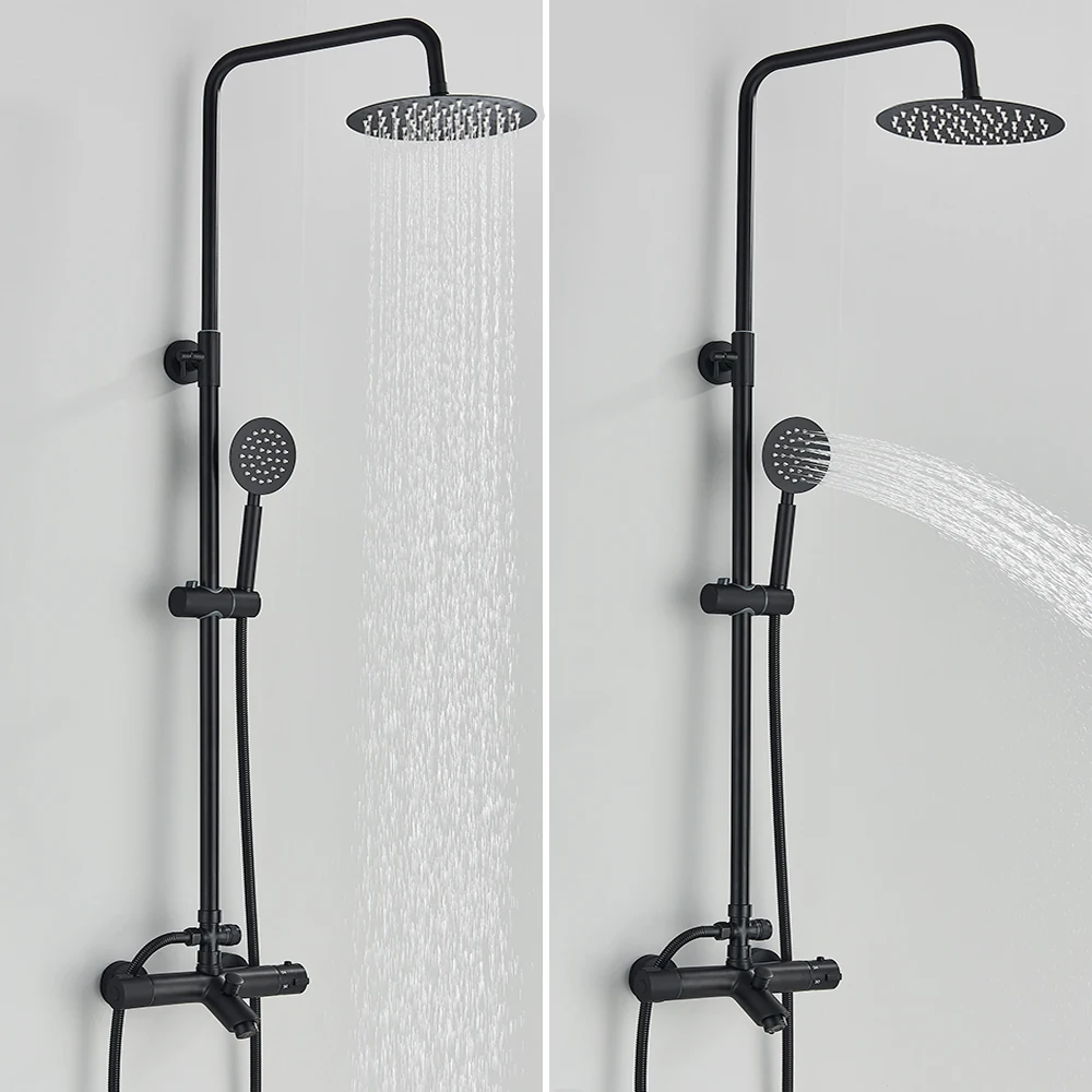 Thermostatic Shower Faucet Set Dual Handle 8" Ultrathin Rainfall Shower Hot Cold Water Mixers Bathtub Shower System