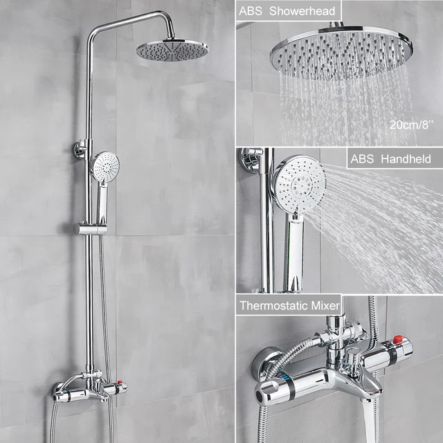Thermostatic Shower Faucet Set Dual Handle 8" Ultrathin Rainfall Shower Hot Cold Water Mixers Bathtub Shower System