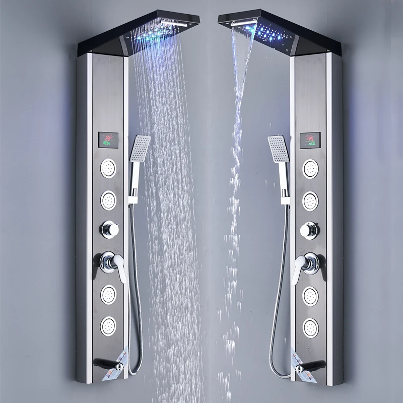 Luxury Led Shower Panel Spa Massage Jet Shower Faucet Bathroom Waterfall Rain Shower Column System Faucet
