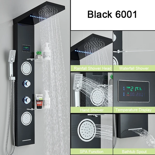 Luxury Led Shower Panel Spa Massage Jet Shower Faucet Bathroom Waterfall Rain Shower Column System Faucet