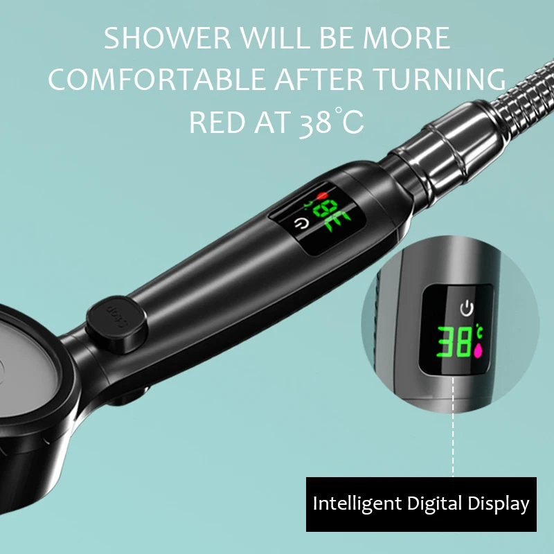 Shower Head Intelligent Temperature Display Handheld Bathroom High Pressure Showerhead Pressurized Adjustable Spray Water Saving