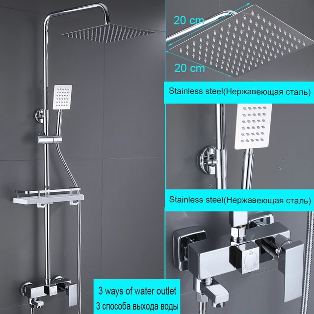 Stainless Steel Shower Faucet Set Rainfall High Quality Metal Bathtub  Mixer Tap 4-way With Bidet and Bathroom Shelf