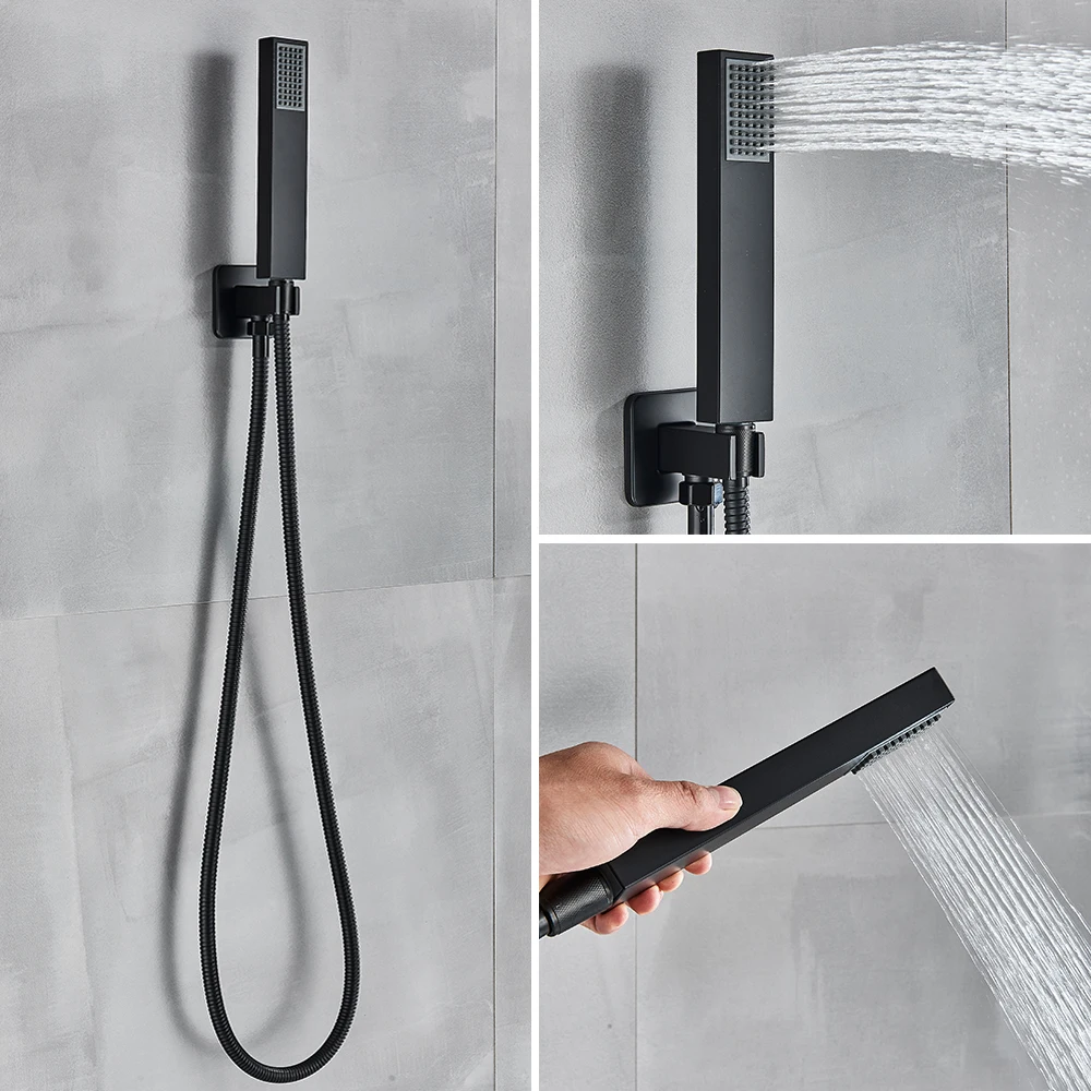Shower Faucets Set Wall Mounted Rainfall Shower System Concealed Embedded Box Waterfall Bathroom Mixer Tap