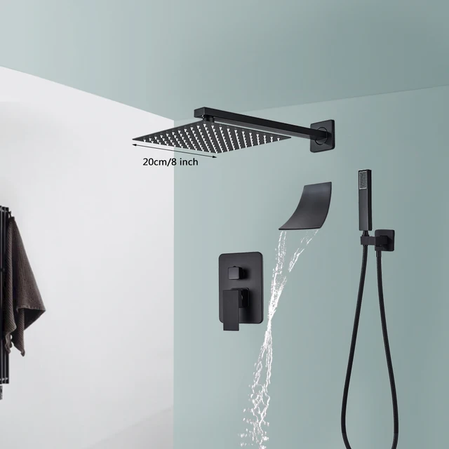 Shower Faucets Set Wall Mounted Rainfall Shower System Concealed Embedded Box Waterfall Bathroom Mixer Tap