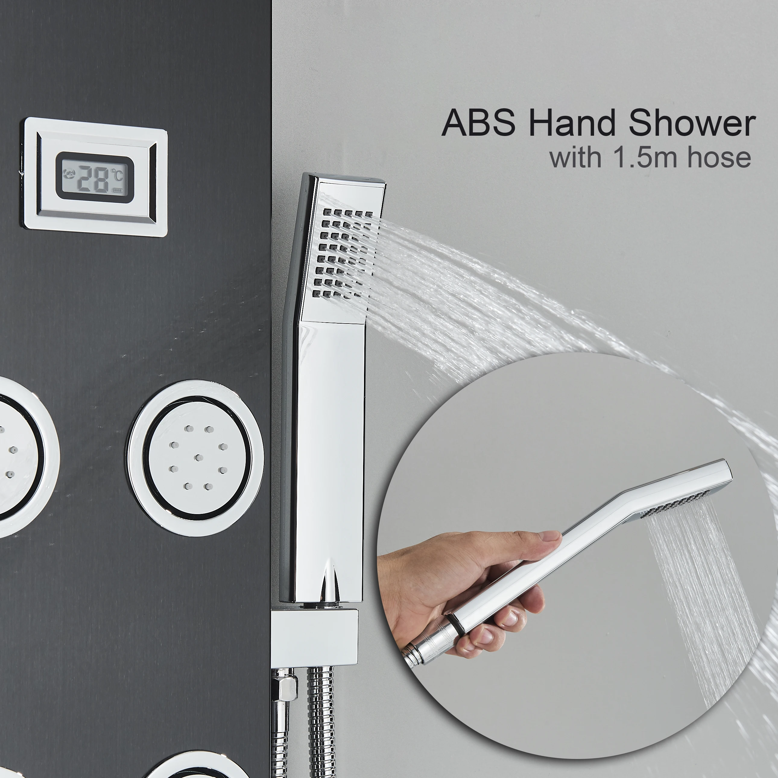 Bathroom LED Shower Panel Tower Faucet System Wall Mounted Mixer Tap SPA Massage Temperature Screen
