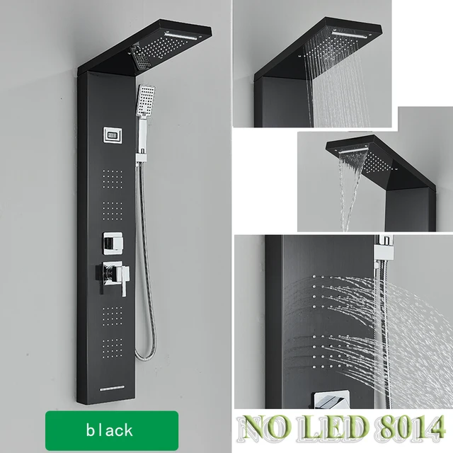 Bathroom LED Shower Panel Tower Faucet System Wall Mounted Mixer Tap SPA Massage Temperature Screen