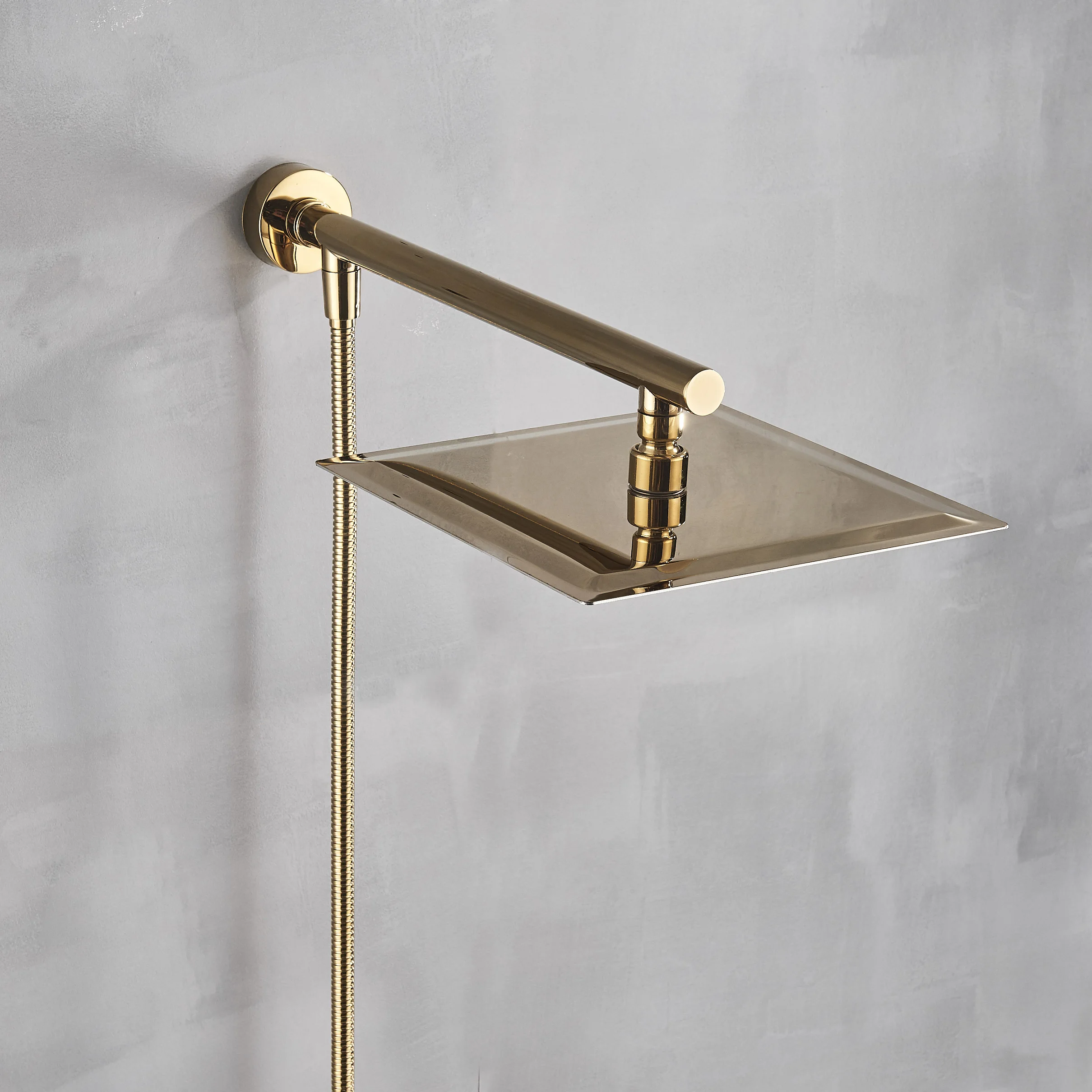 Gold /Matte Black/Chrome 10 12 Inches Square Brass Rainfall Shower Set Square Ultra-Thin Shower Head with Pole and 1.5m Hose