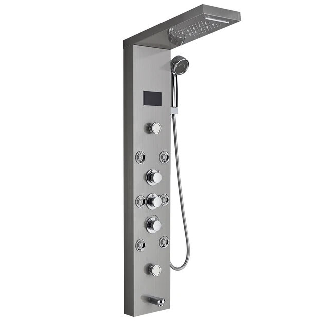 LED Shower Panel Bath Shower Faucet Temperature Digital Display Tub Faucet Body Massage System Jets Tower Shower Column Faucet