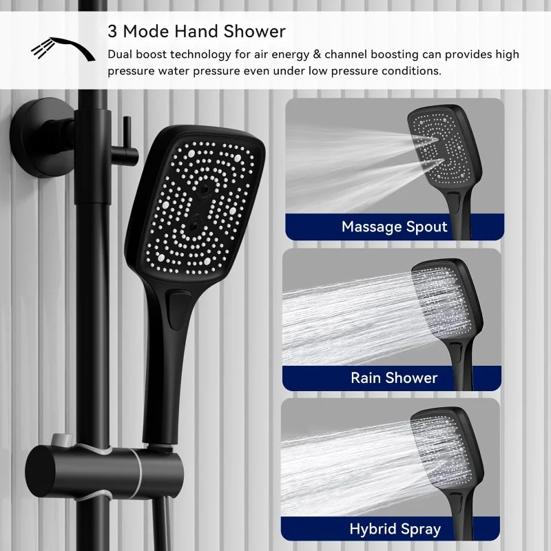 Thermostat Shower System Set Piano key Ambient Light Full Copper Digital Display Shower Set Gunmetal Gray Modern Showers faucet
