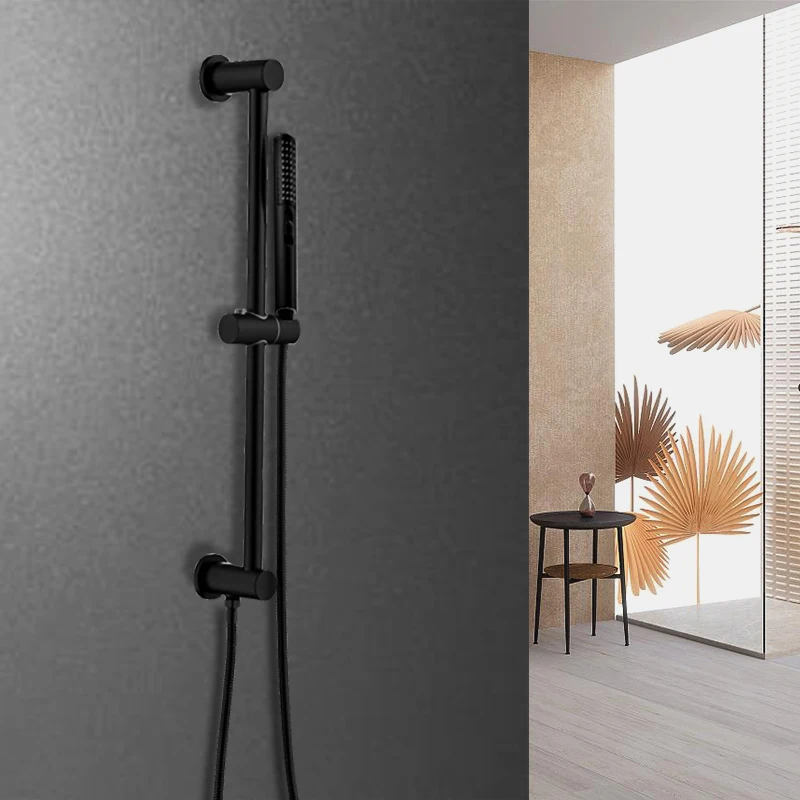 Bathroom Shower Bar Column with Water Outlet Sliding Movable Adjustable Wall Mounted with Bracket Holder Hand Set Matt Black