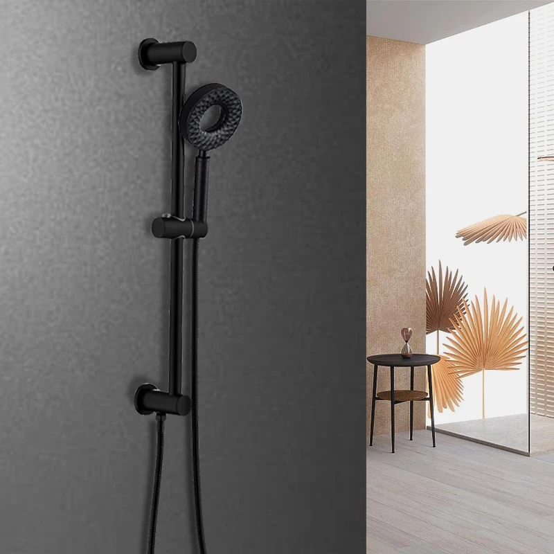 Bathroom Shower Bar Column with Water Outlet Sliding Movable Adjustable Wall Mounted with Bracket Holder Hand Set Matt Black