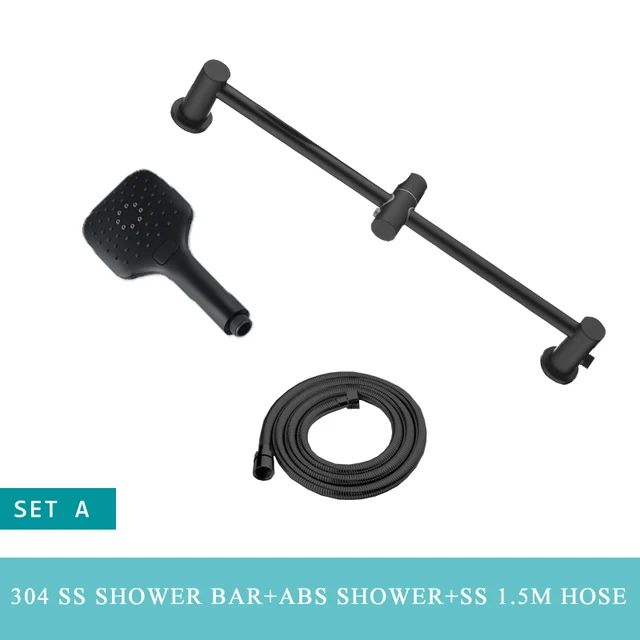 Bathroom Shower Bar Column with Water Outlet Sliding Movable Adjustable Wall Mounted with Bracket Holder Hand Set Matt Black