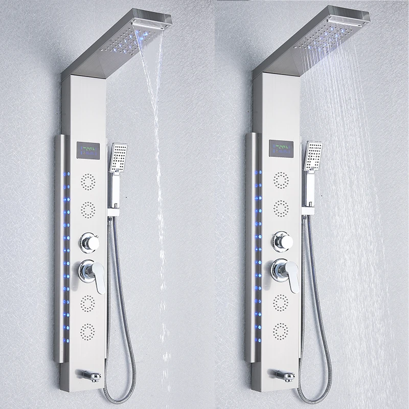 Top Design Led Shower Panel 5  Function Bathroom Shower Faucet  Wall Mounting Black Cold and Hot Shower Column