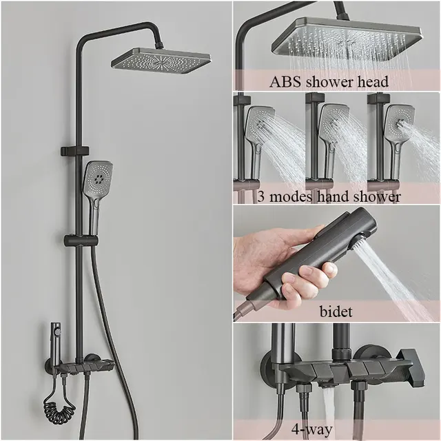 Brass Piano Smart Shower Faucet Set Bathroom Digital Display Shower Faucet Wall Mount Mixer Crane Shower Set With Bidet Sprayer