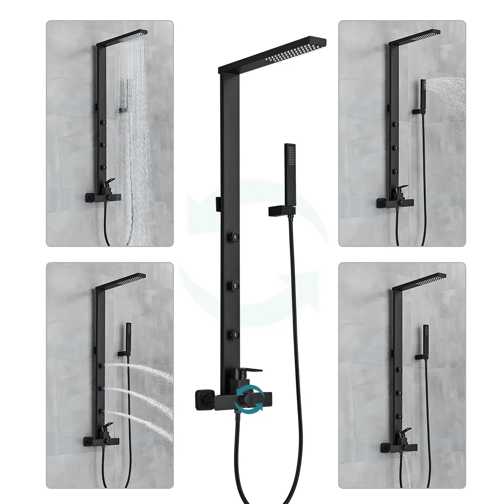 Rozin Rainfall Bathroom Shower Faucet White Black Wall Mounted Spa Massage Column Systems 4 Modes Mixer Tap Bathtub Spout Set