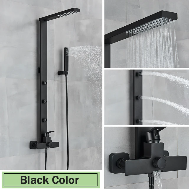 Rozin Rainfall Bathroom Shower Faucet White Black Wall Mounted Spa Massage Column Systems 4 Modes Mixer Tap Bathtub Spout Set