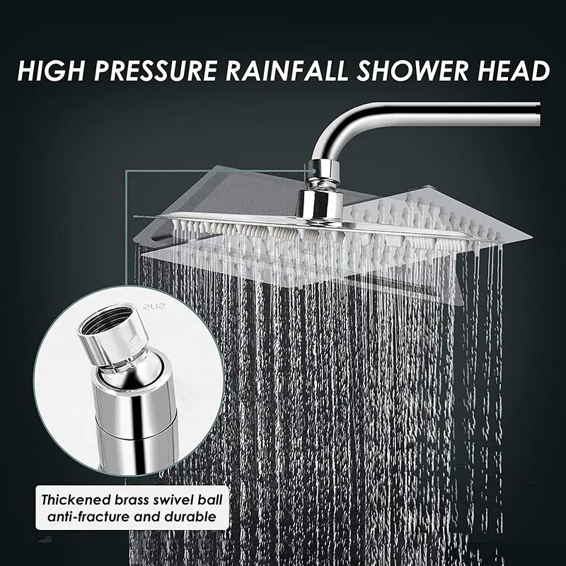 Adjustable Arm Shower Head 4/6/8/10/12 inch High Pressure Stainless Steel Rainfall Showerhead Water-Saving Bathroom Shower Heads