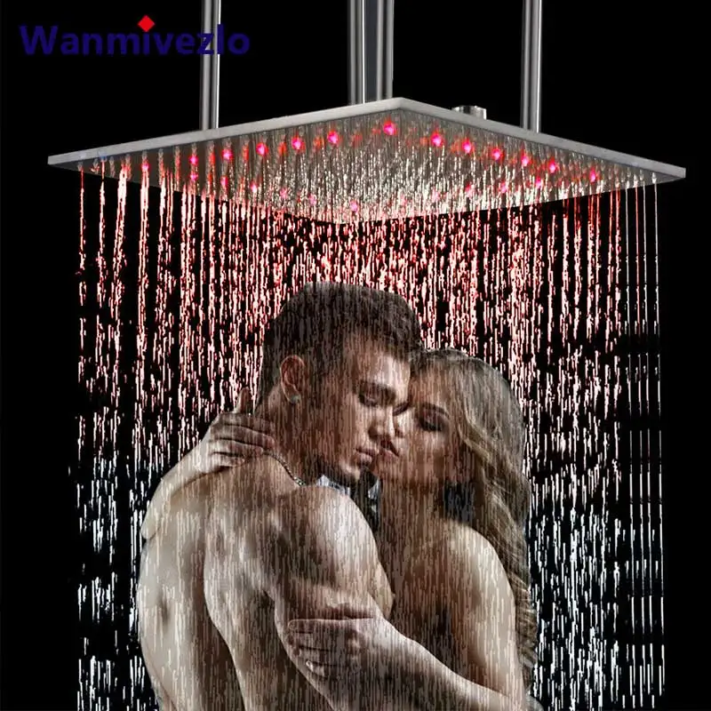 LED Light Rain Shower Head Ceiling Mounted 20" Rainfall Shower Head Bathroom  Shower Faucets Accessories Chrome Shower Mixer