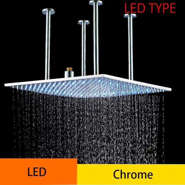LED Light Rain Shower Head Ceiling Mounted 20" Rainfall Shower Head Bathroom  Shower Faucets Accessories Chrome Shower Mixer