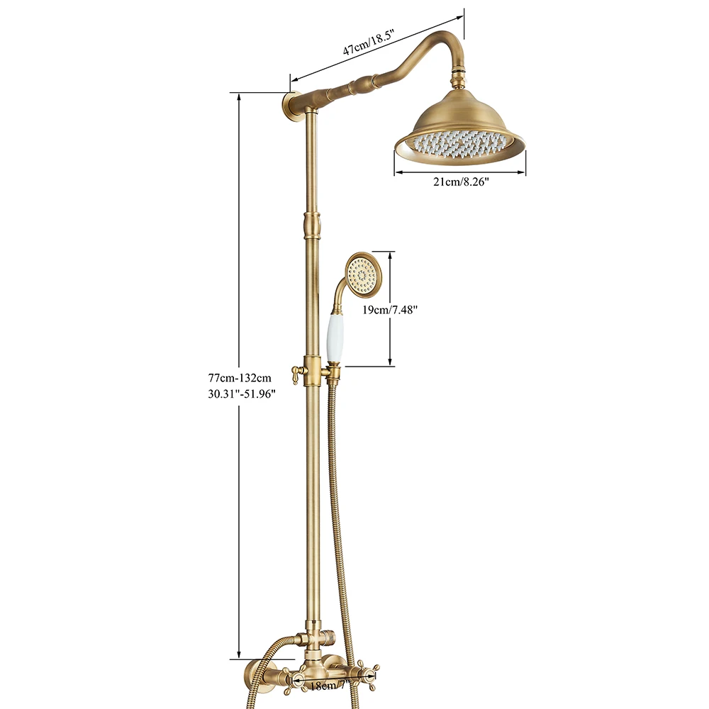 Quyanre Antique Brass Shower Faucets Wall Mount Rainfall Shower With Handshower Swivel Tub Spout Retro Shower Mixer Tap For Bath