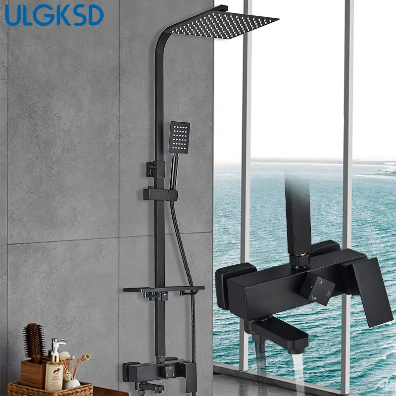 Black Bathroom Shower Set Rainfall Shower Column Faucet System 3 Ways Bathroom Faucets For Bathe Brass Body Mixer Tap Adjustable
