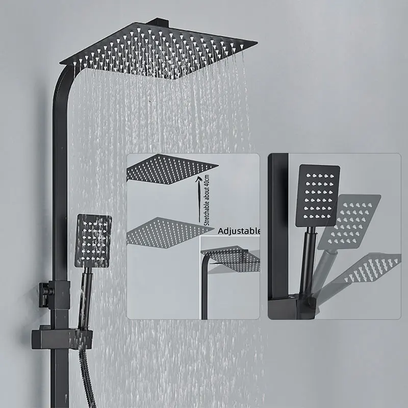 Black Bathroom Shower Set Rainfall Shower Column Faucet System 3 Ways Bathroom Faucets For Bathe Brass Body Mixer Tap Adjustable