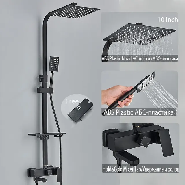 Black Bathroom Shower Set Rainfall Shower Column Faucet System 3 Ways Bathroom Faucets For Bathe Brass Body Mixer Tap Adjustable