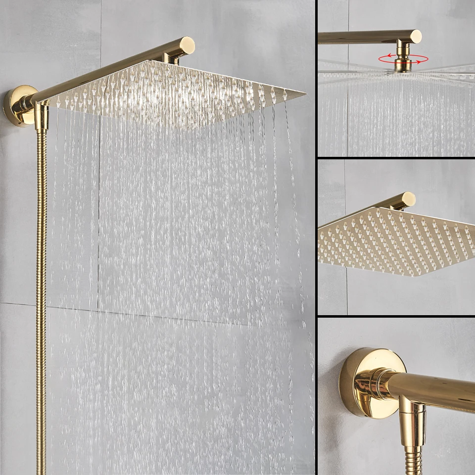 Newly Stainless Steel Gold/Black/Chrome Bathroom Top Shower Head 8"/10/12" Shower Sprayer With Shower Arm Shower Hose Wall Mount